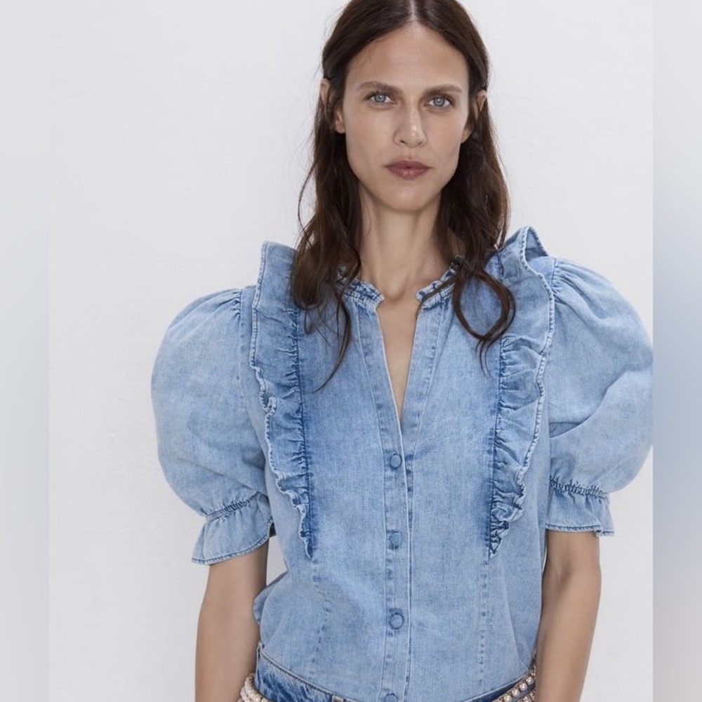 Zara Ruffle Denim Top